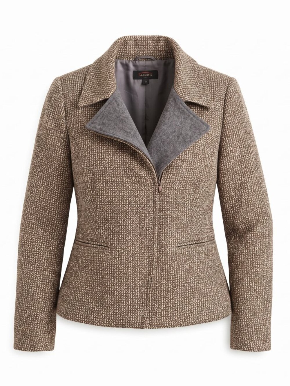 Talbots Woman Size 18W Tweed Asymmetrical Zip Jacket Coat Metallic Wool Blend